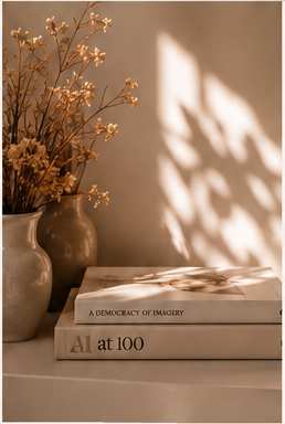 Dried botanicals and books styled on a shelf at Salon Glo